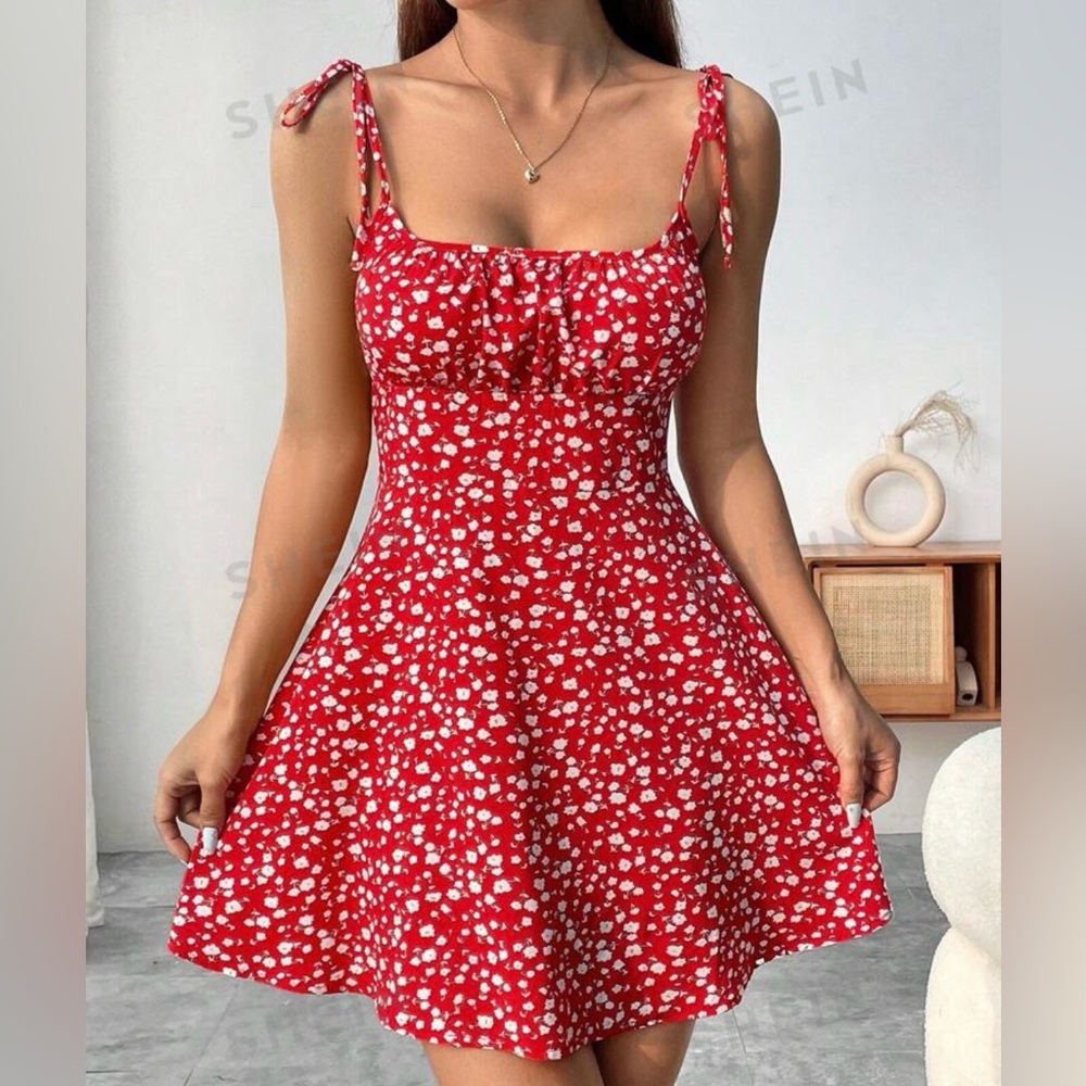 Red Floral Print Zip Up Sundress